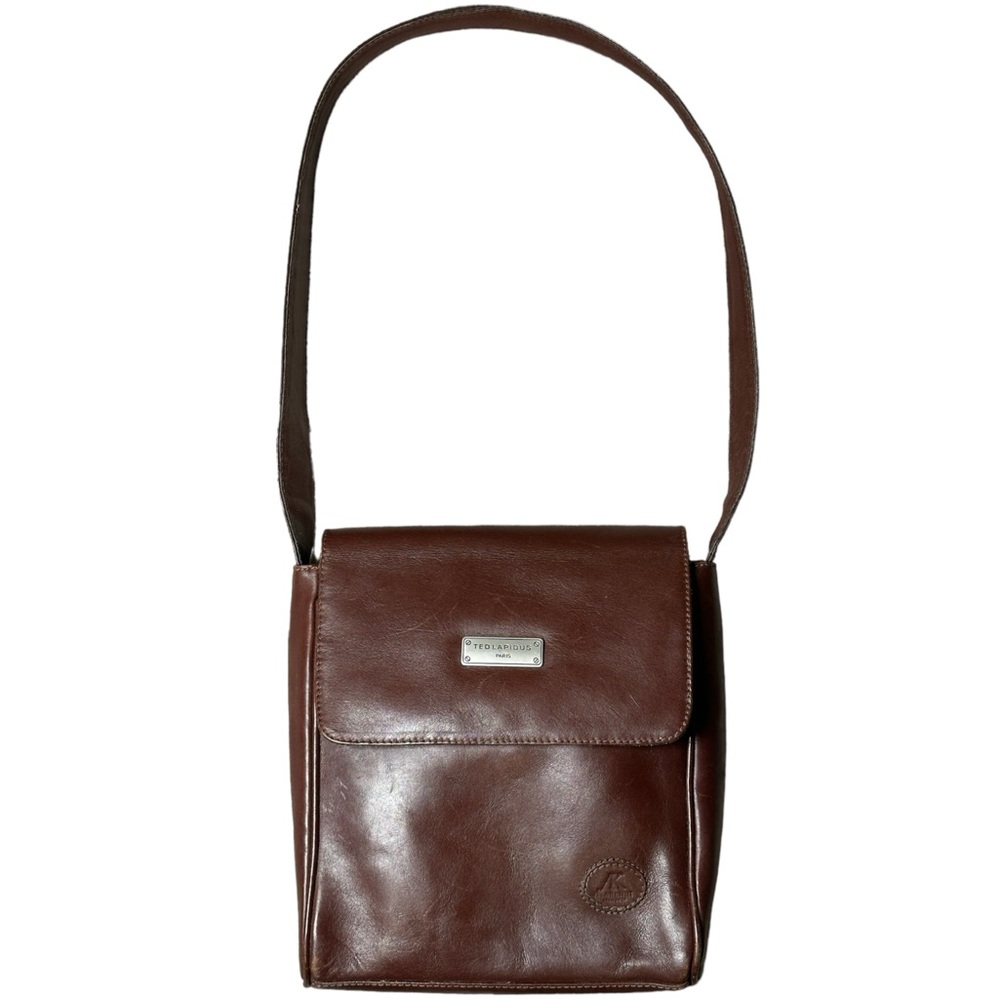 Ted Lapidus Men's Brown Satchel Bag Leather Messenger Crossbody One Size